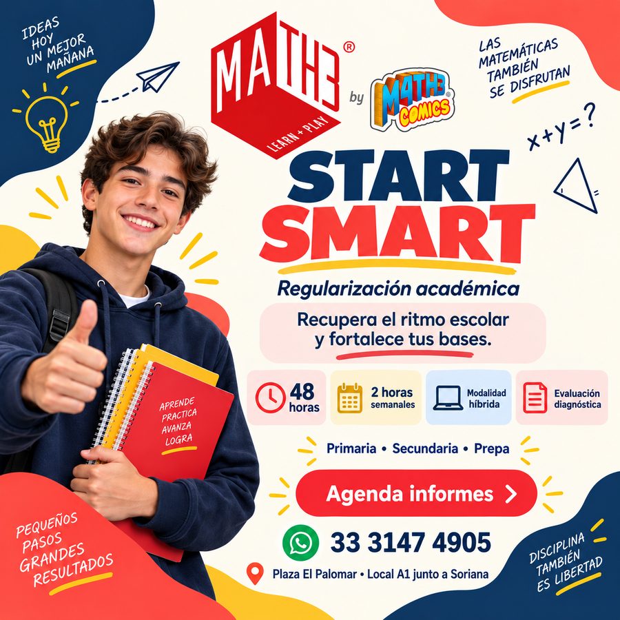 Flyer del curso Introducción Start Smart: 48 horas, 2 horas semanales, modalidad híbrida, evaluación diagnóstica, para primaria, secundaria y prepa. Plaza El Palomar, Local A1 junto a Soriana, WhatsApp 33-31-47-49-05.